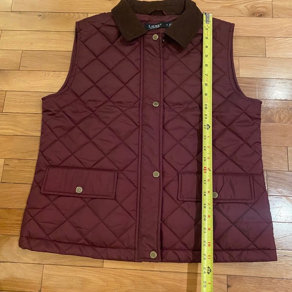 Lauren Ralph Lauren Quilted Vest Women's Burgundy Puffer Collar Size M - Picture 3 of 5